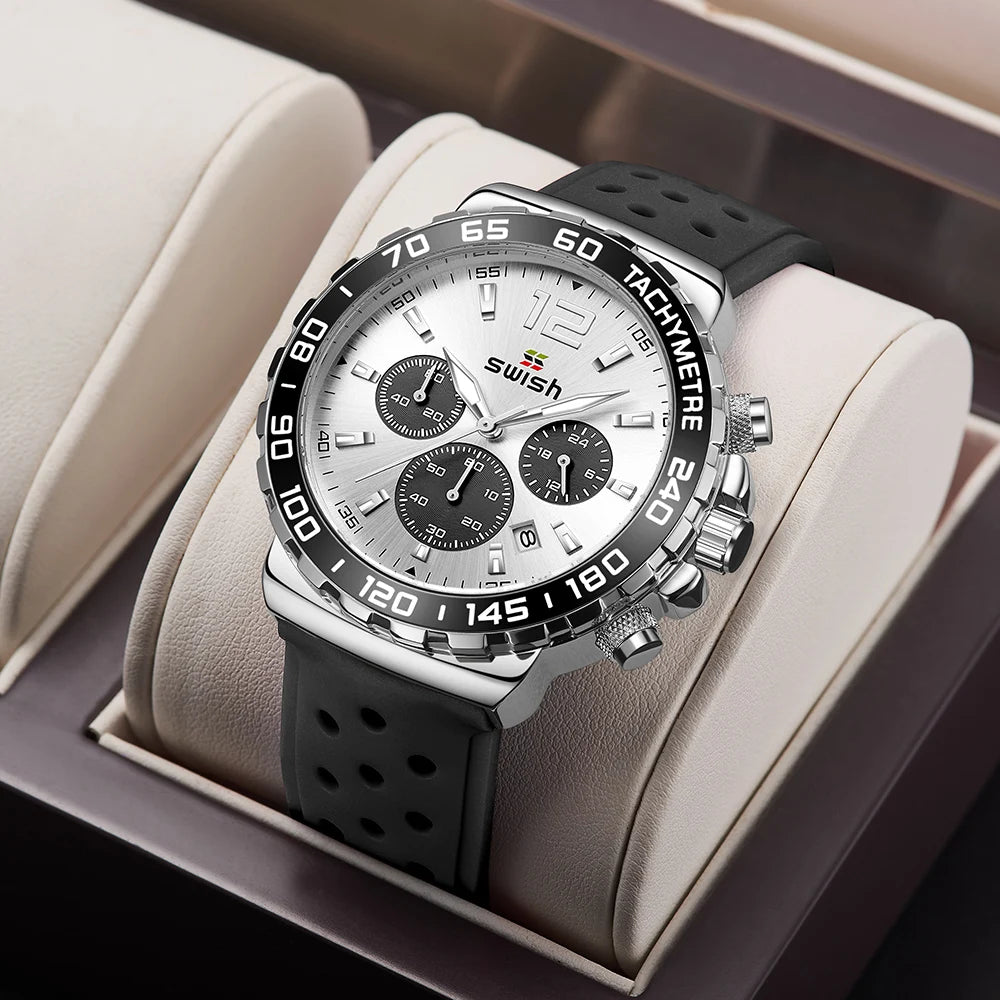 Sport Quartz Men Watch Silver Dial Chronograph Date - BLAKESTORE-NG