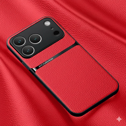 Magnetic Leather Back Case for iPhone 17 & 16 Series – Premium Protective Car Holder Phone Cover - BLAKESTORE-NG