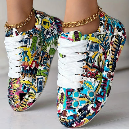 Women's Graffiti Print Sneakers.