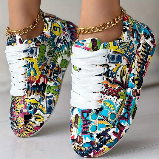 Women's Graffiti Print Sneakers.