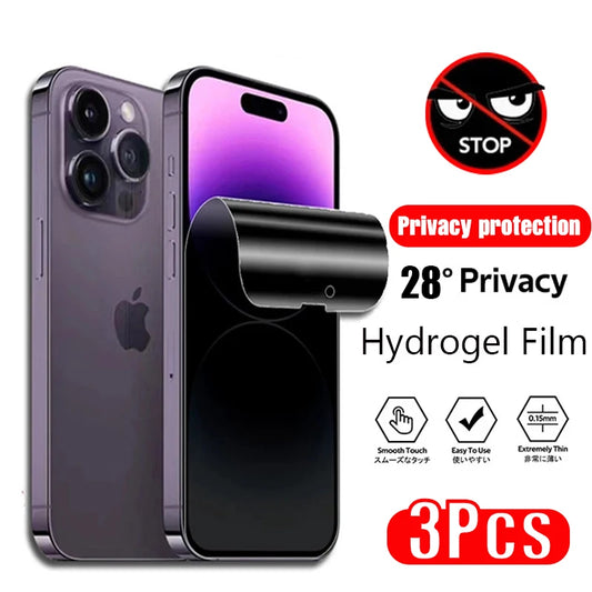 3Pcs Anti-Spy Hydrogel Film iPhone 16 15 14 13 12 11 Pro Max.