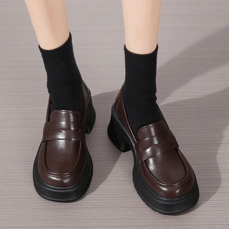 Women's Loafers Spring British Style Slip On Platform Shoes for Women.
