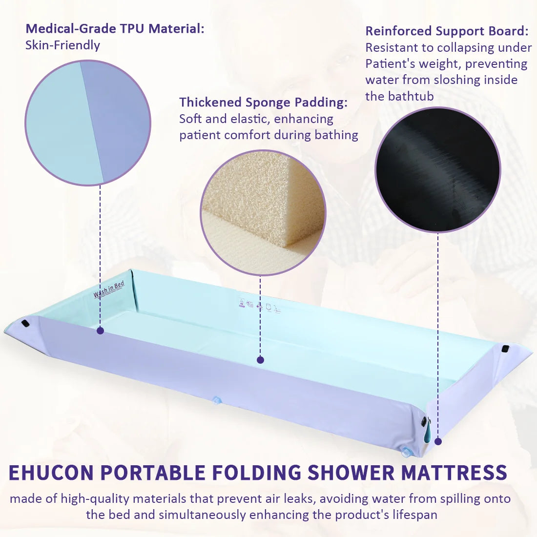 Portable in Bed Bathtub Medical Patient Shower Mattress.