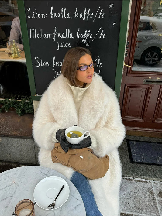 Premium White Faux Fur Maxi Coat