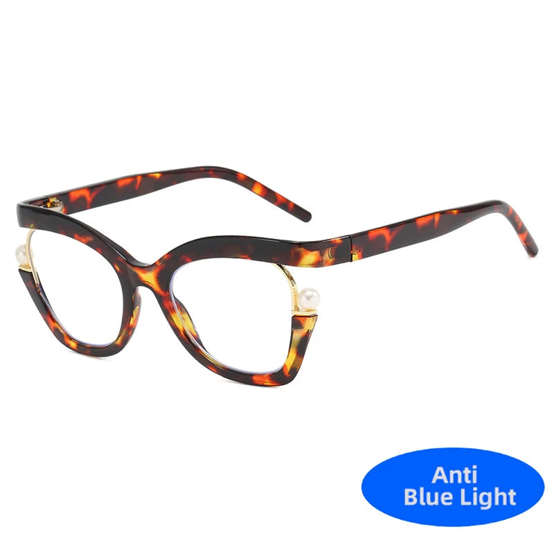 Unisex  Vintage Designer Pearl Cat Eye Optical Glasses