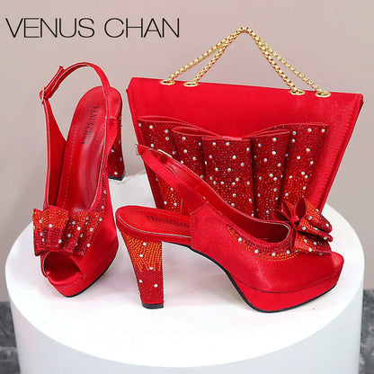 Thin Heels Ladies Shoes and Bag Matching Bag Set For Women Wedding Party.