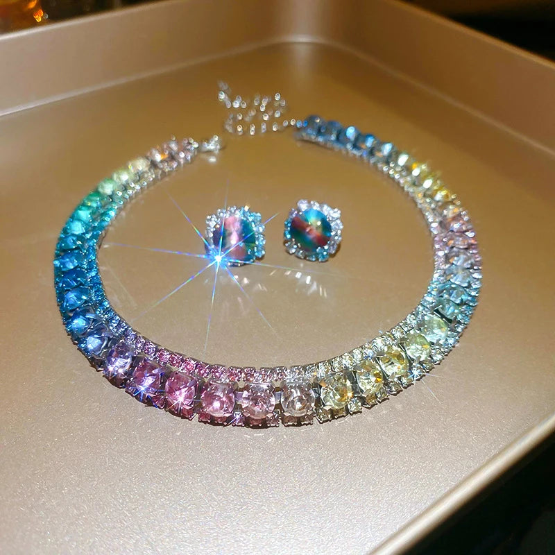 Luxury Crystal Necklace Earrings Set For Women.