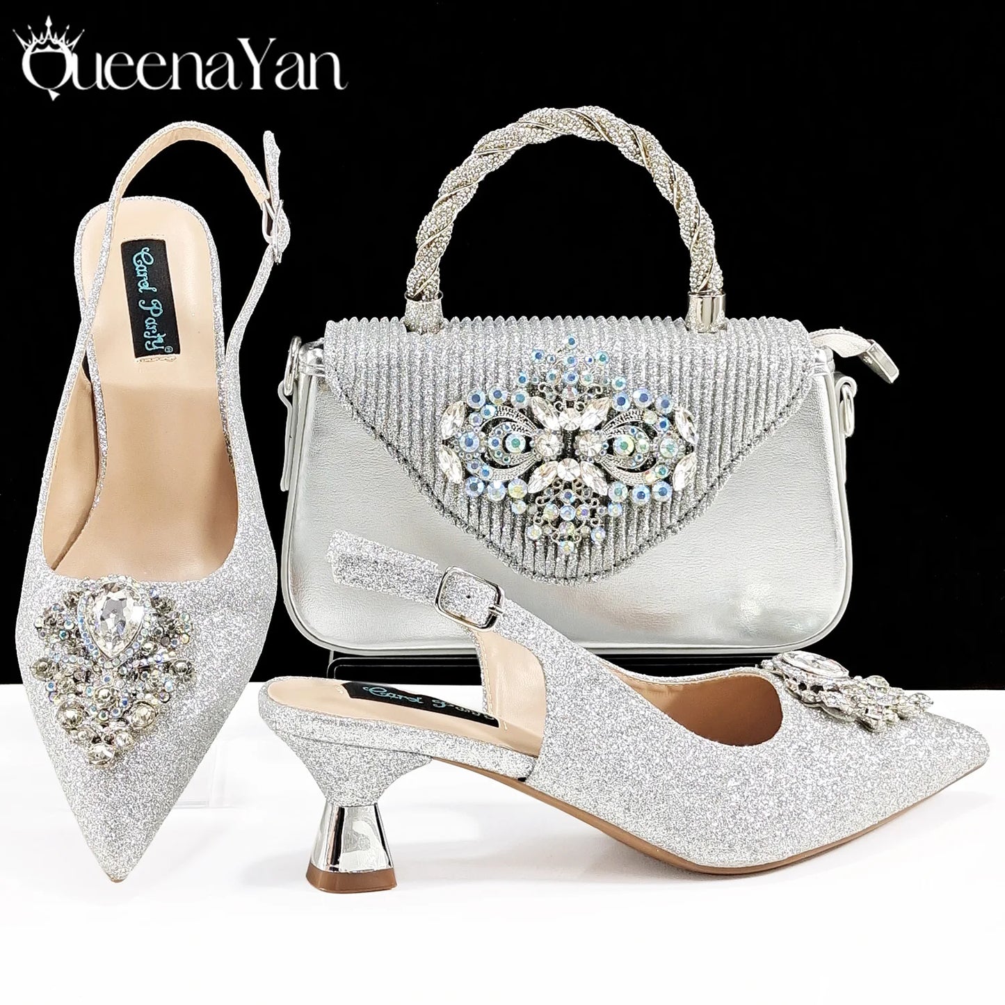Women High Heels Sandal With Bag Set. Hot Selling INS Pointed-Toe Luxury Style.For Wedding Party