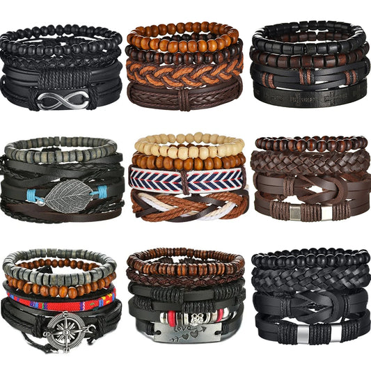 Multilayer Black Leather Jewelry Charm. Bracelets & Bangles for Men. - BLAKESTORE-NG