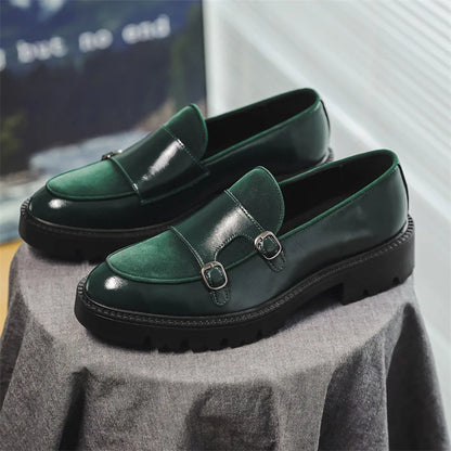 Men Loafer Leather Shoes.Thick-soled British Style.