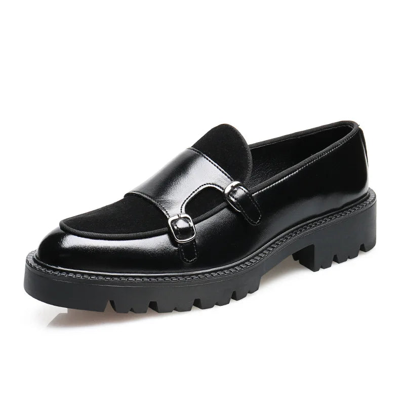 Men Loafer Leather Shoes.Thick-soled British Style.