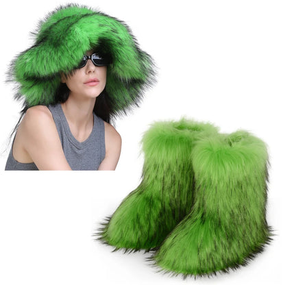 Women's Fur Snow Boots with Hat.