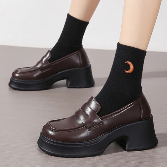 Women's Loafers Spring British Style Slip On Platform Shoes for Women.