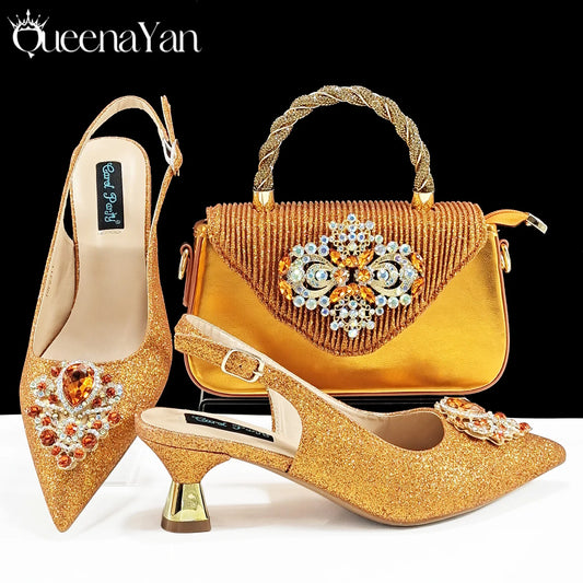 Women High Heels Sandal With Bag Set. Hot Selling INS Pointed-Toe Luxury Style.For Wedding Party