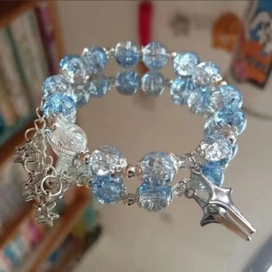 Fantasy Blue Crystal Beads Elastic Rope Bracelet. - BLAKESTORE-NG
