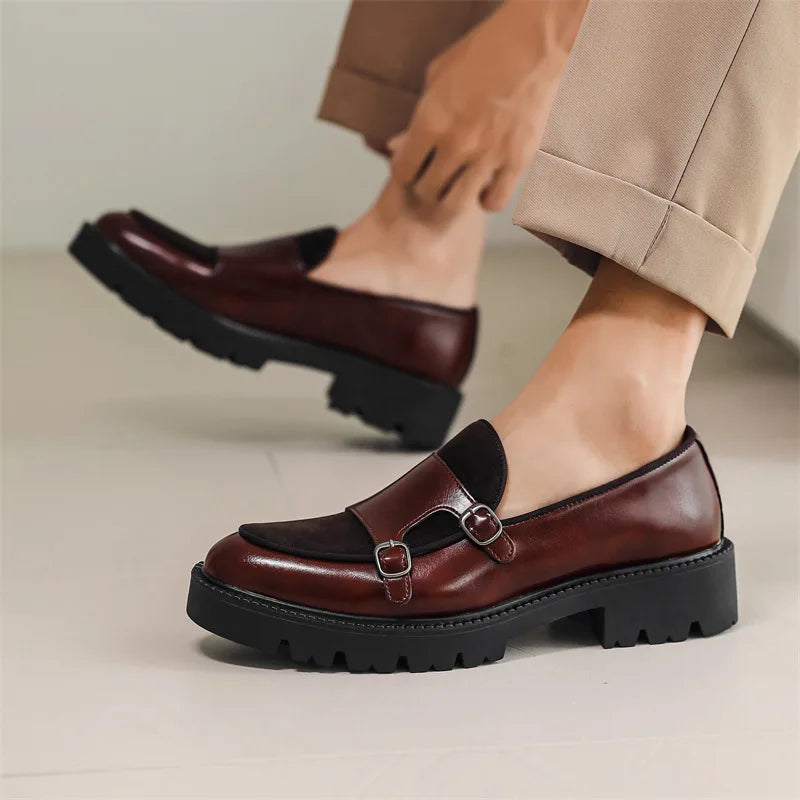Men Loafer Leather Shoes.Thick-soled British Style.
