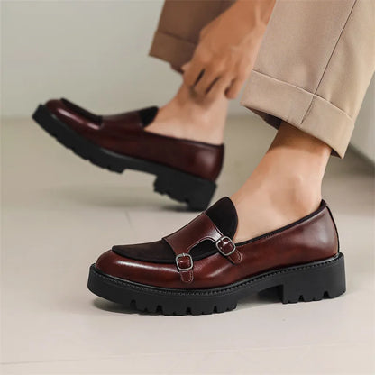 Men Loafer Leather Shoes.Thick-soled British Style.