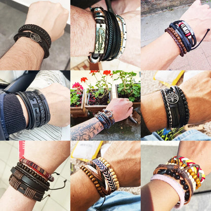 Multilayer Black Leather Jewelry Charm. Bracelets & Bangles for Men. - BLAKESTORE-NG