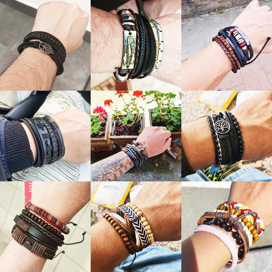 Multilayer Black Leather Jewelry Charm. Bracelets & Bangles for Men. - BLAKESTORE-NG