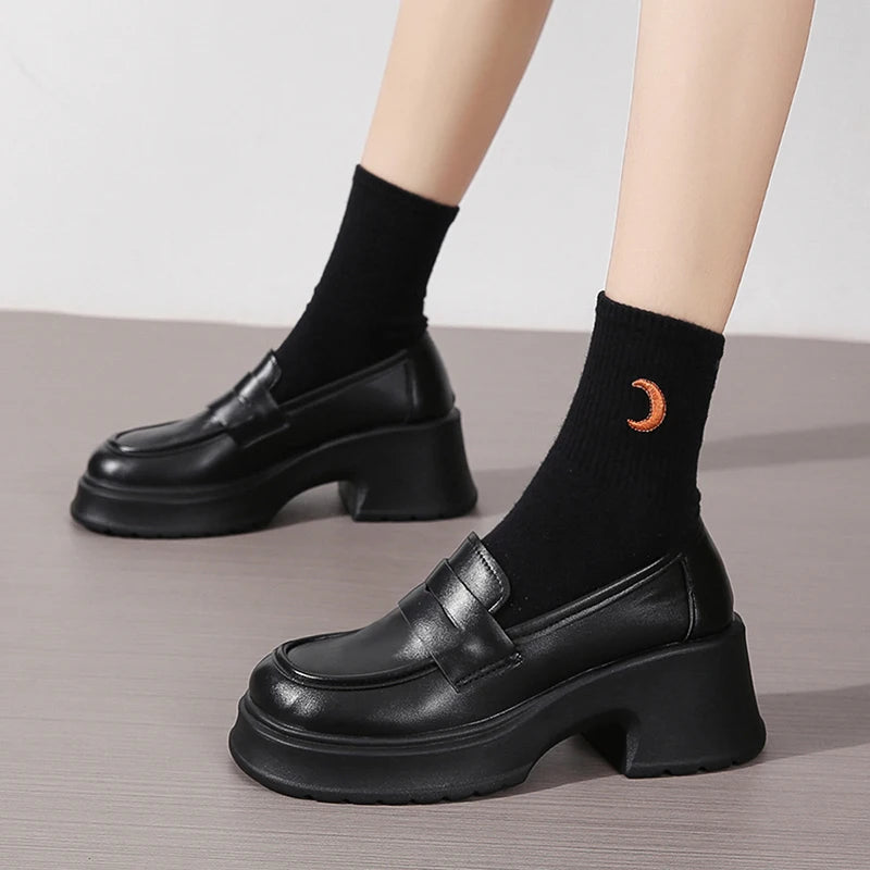 Women's Loafers Spring British Style Slip On Platform Shoes for Women.