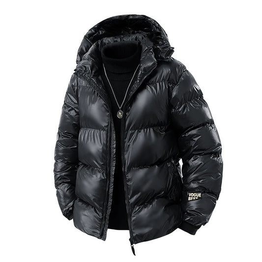 men hooded padded winter jacket heavyweight black