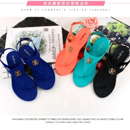 Women Summer Sandals Open Toe Jelly Flip Flops Non-slip Buckle Flat Sandals.