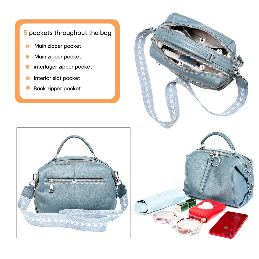 Zency Genuine Leather Cowhide Cross Body Bags.