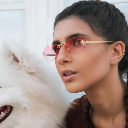 Unisex Retro Oval Rimless Sunglasses.