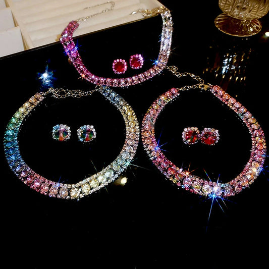 Luxury Crystal Necklace Earrings Set For Women.
