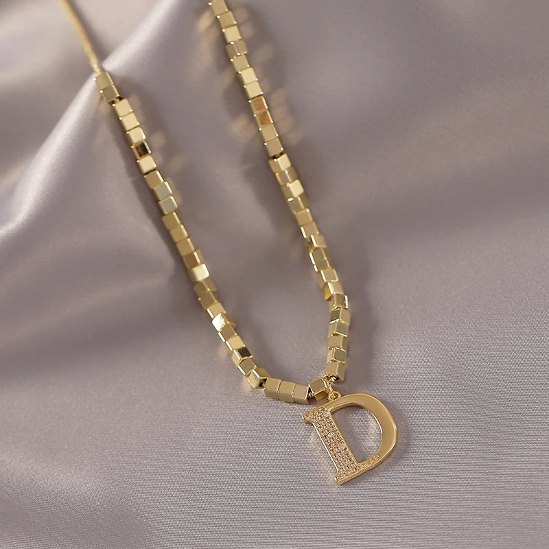 Gold Color Plated Necklace with classic D Letter Pendant.