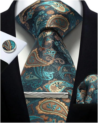 100% Silk Necktie Paisley Floral Mens Tie.