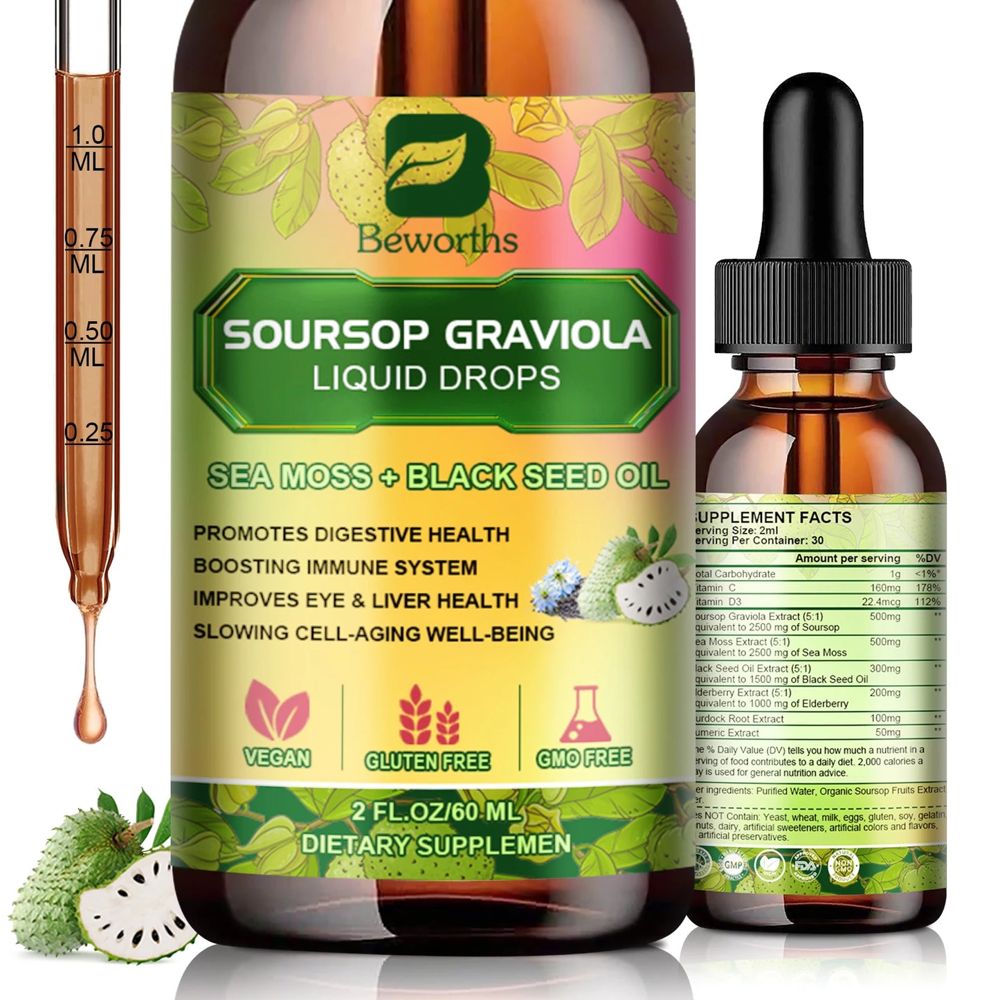 Kidney Detox-Soursop Graviola Extract Drops. Gluten-Free.