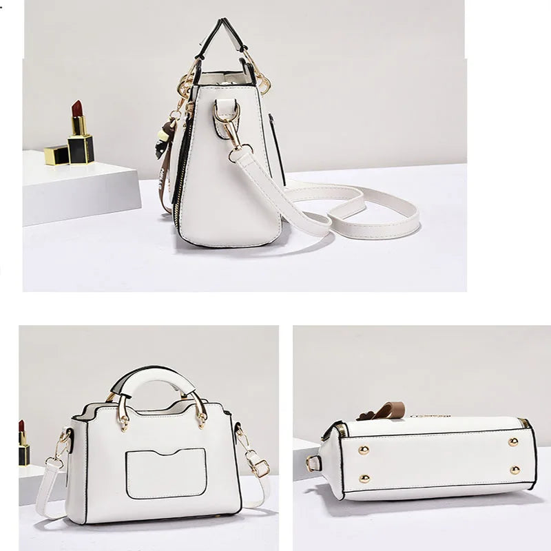 Printed monogram straddle leather bag.