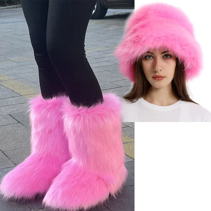 Women's Fur Snow Boots with Hat.