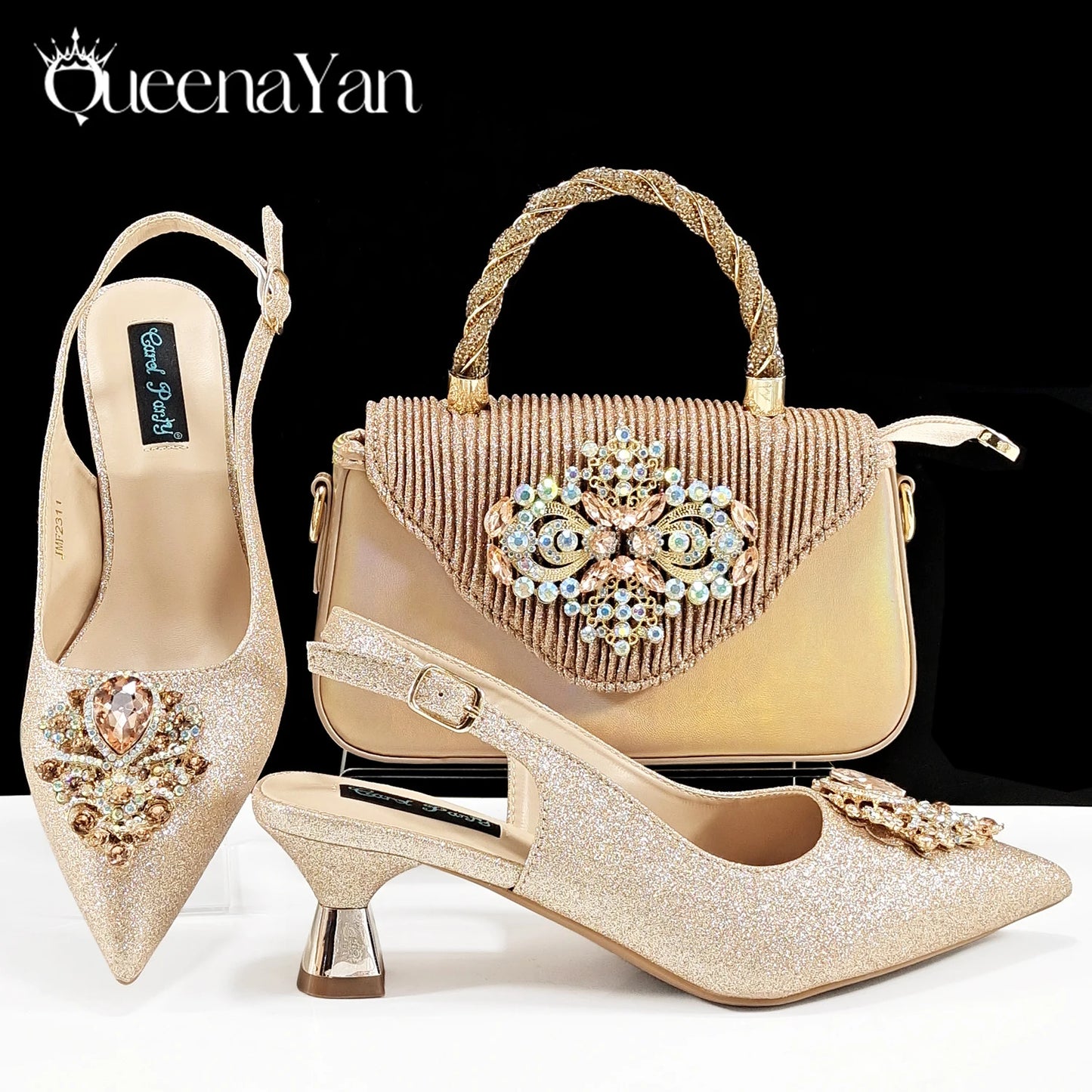Women High Heels Sandal With Bag Set. Hot Selling INS Pointed-Toe Luxury Style.For Wedding Party