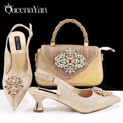 Women High Heels Sandal With Bag Set. Hot Selling INS Pointed-Toe Luxury Style.For Wedding Party