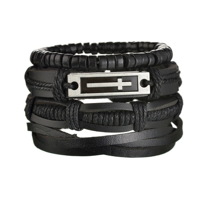 Multilayer Black Leather Jewelry Charm. Bracelets & Bangles for Men. - BLAKESTORE-NG