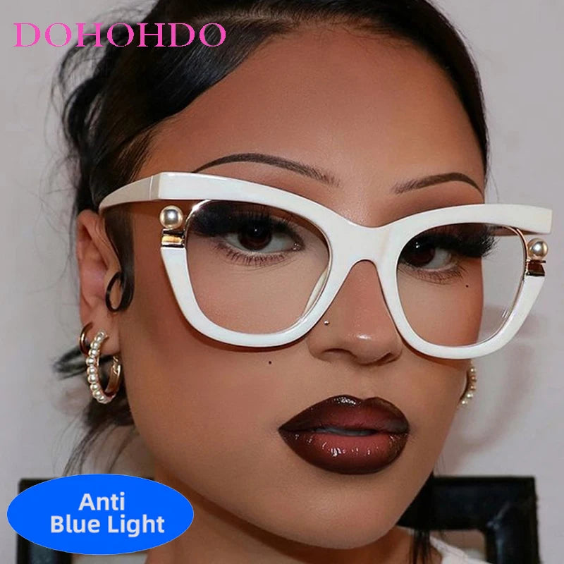 Unisex  Vintage Designer Pearl Cat Eye Optical Glasses