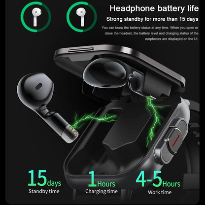 Smart Watch 2 in 1 With Enclosed Earphone. Smartwatch Bluetooth Call Men Watch GPS. Track Heart Rate Monitor. Play Music SmartWatch - BLAKESTORE-NG