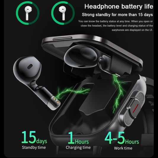 Smart Watch 2 in 1 With Enclosed Earphone. Smartwatch Bluetooth Call Men Watch GPS. Track Heart Rate Monitor. Play Music SmartWatch - BLAKESTORE-NG