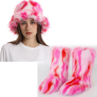 Women's Fur Snow Boots with Hat.