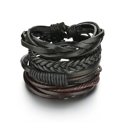 Multilayer Black Leather Jewelry Charm. Bracelets & Bangles for Men. - BLAKESTORE-NG