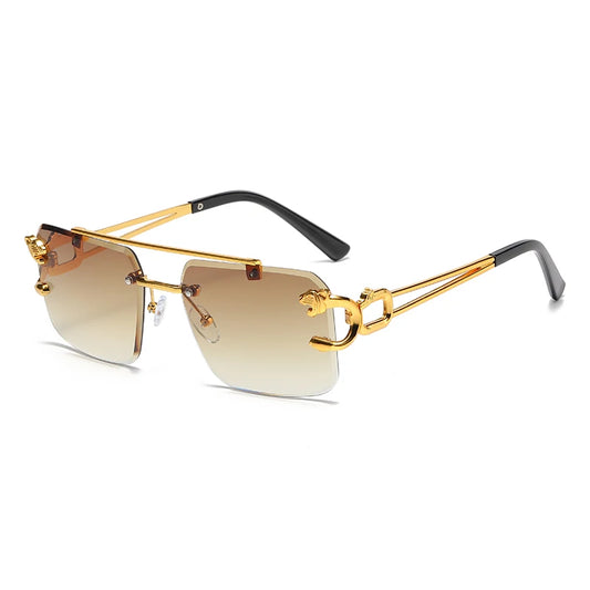 Rimless Square Double Bridge Sun Glasses Vintage Unisex.