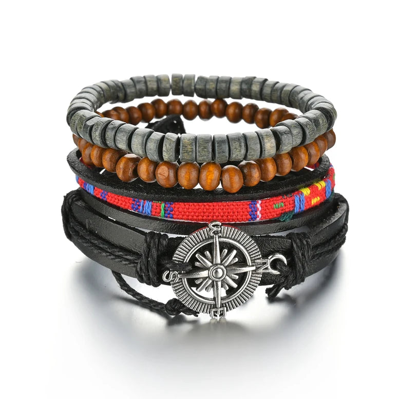Multilayer Black Leather Jewelry Charm. Bracelets & Bangles for Men. - BLAKESTORE-NG