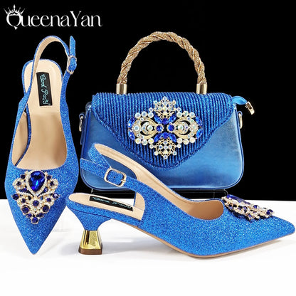 Women High Heels Sandal With Bag Set. Hot Selling INS Pointed-Toe Luxury Style.For Wedding Party