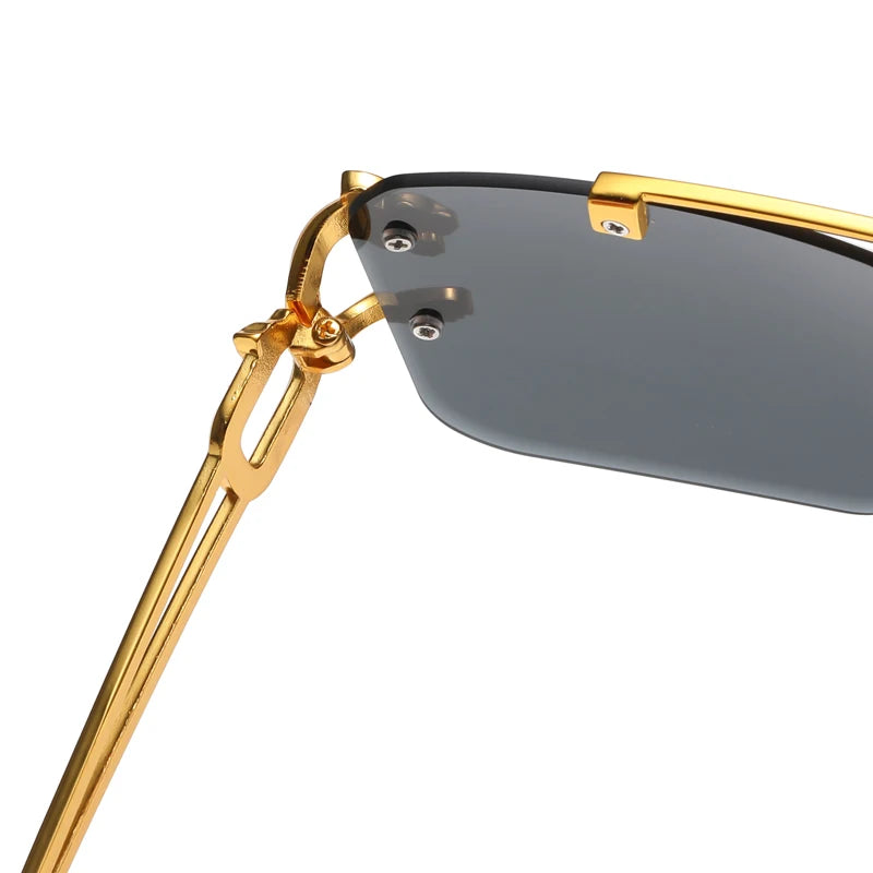 Rimless Square Double Bridge Sun Glasses Vintage Unisex.