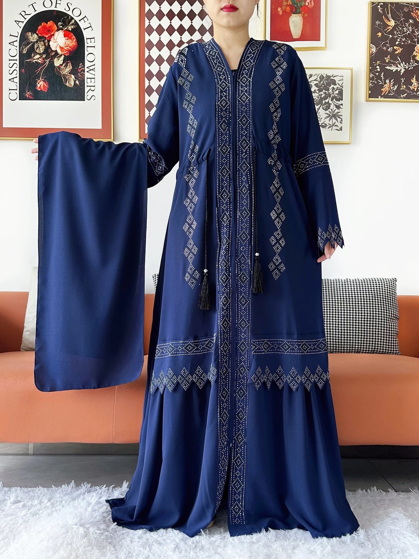 Luxury Design Open Abaya Muslim Women Dress.