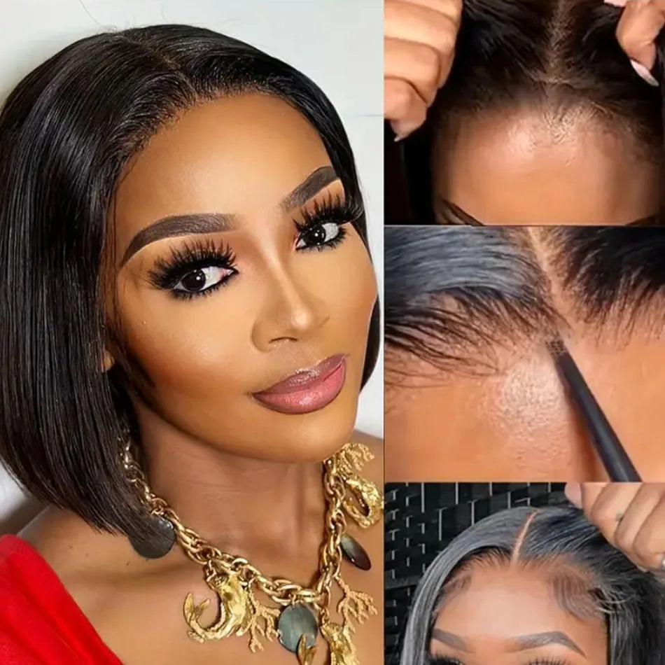 12A Ready To Go Bone Straight Bob Wig Lace Frontal 100% Human Hair. - BLAKESTORE-NG