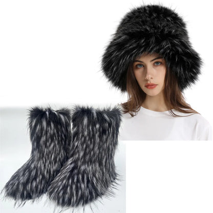 Women's Fur Snow Boots with Hat.
