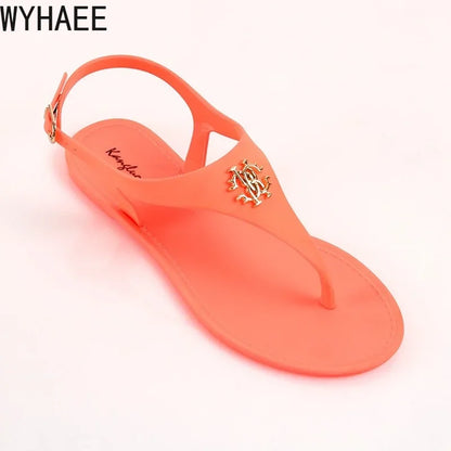 Women Summer Sandals Open Toe Jelly Flip Flops Non-slip Buckle Flat Sandals.